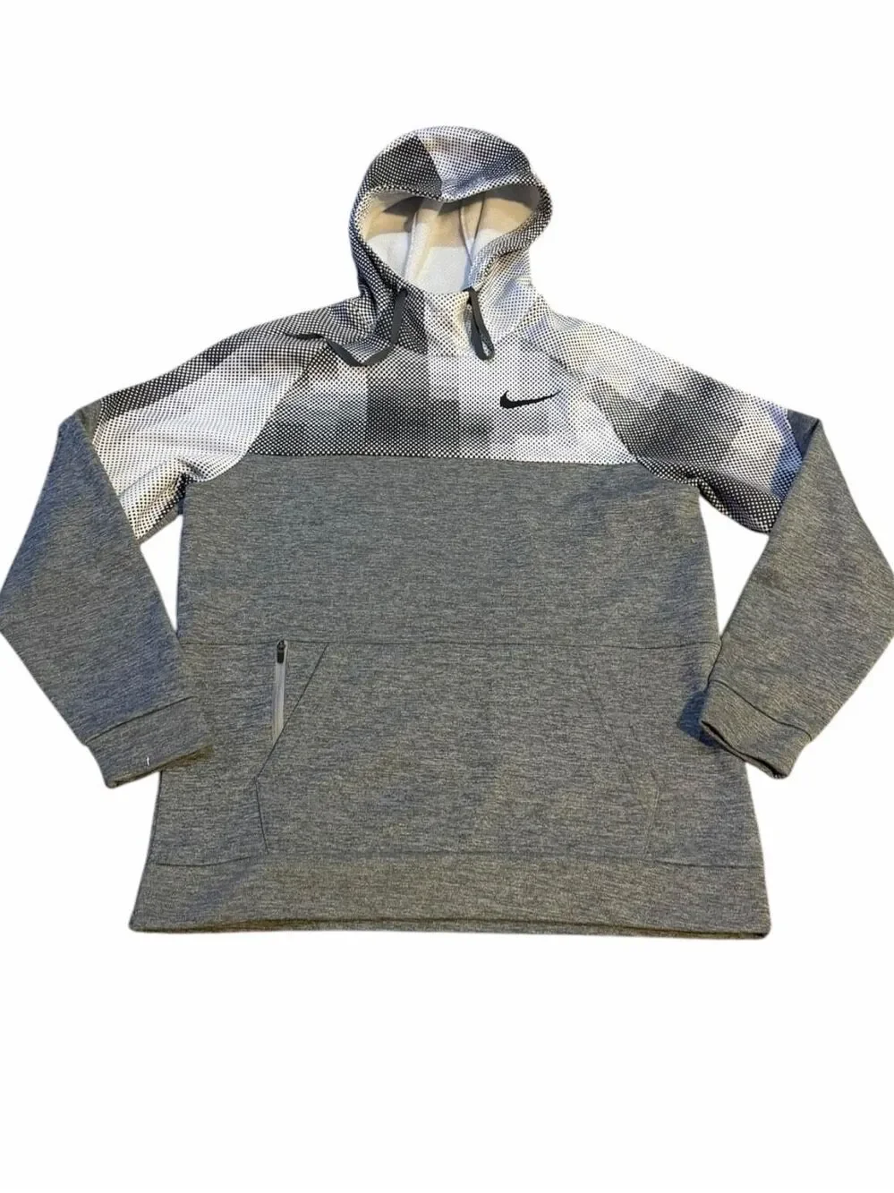 NIKE Dri-FIT Men’s Gray Pixel Print Training Pullover Hoodie Medium